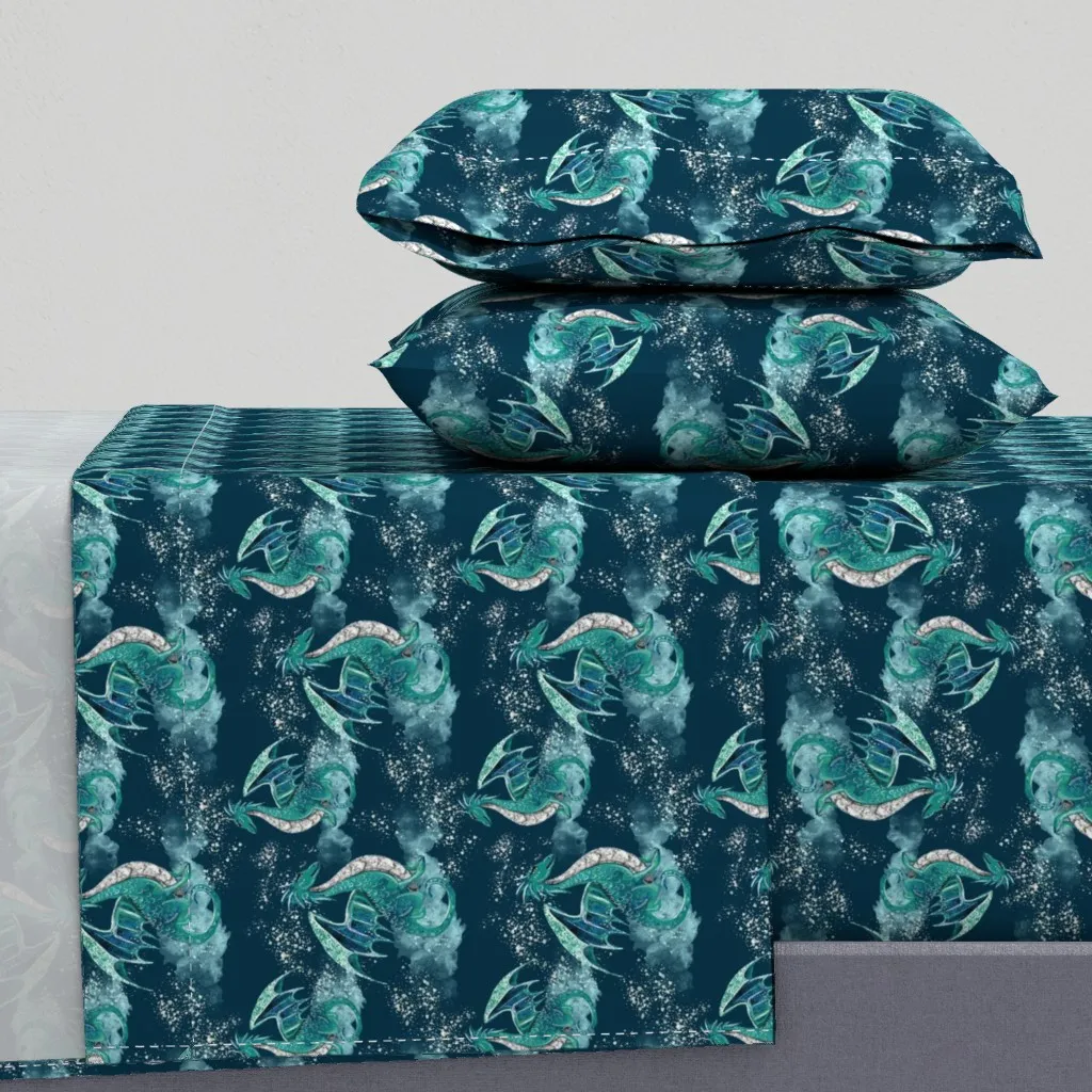 Mythical Dragons Twin Sheet Set - Teal product