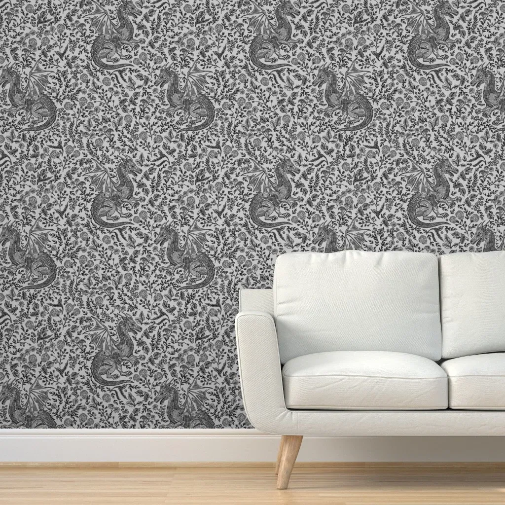 Mythos Dragon Toile Peel and Stick Wallpaper - Black product
