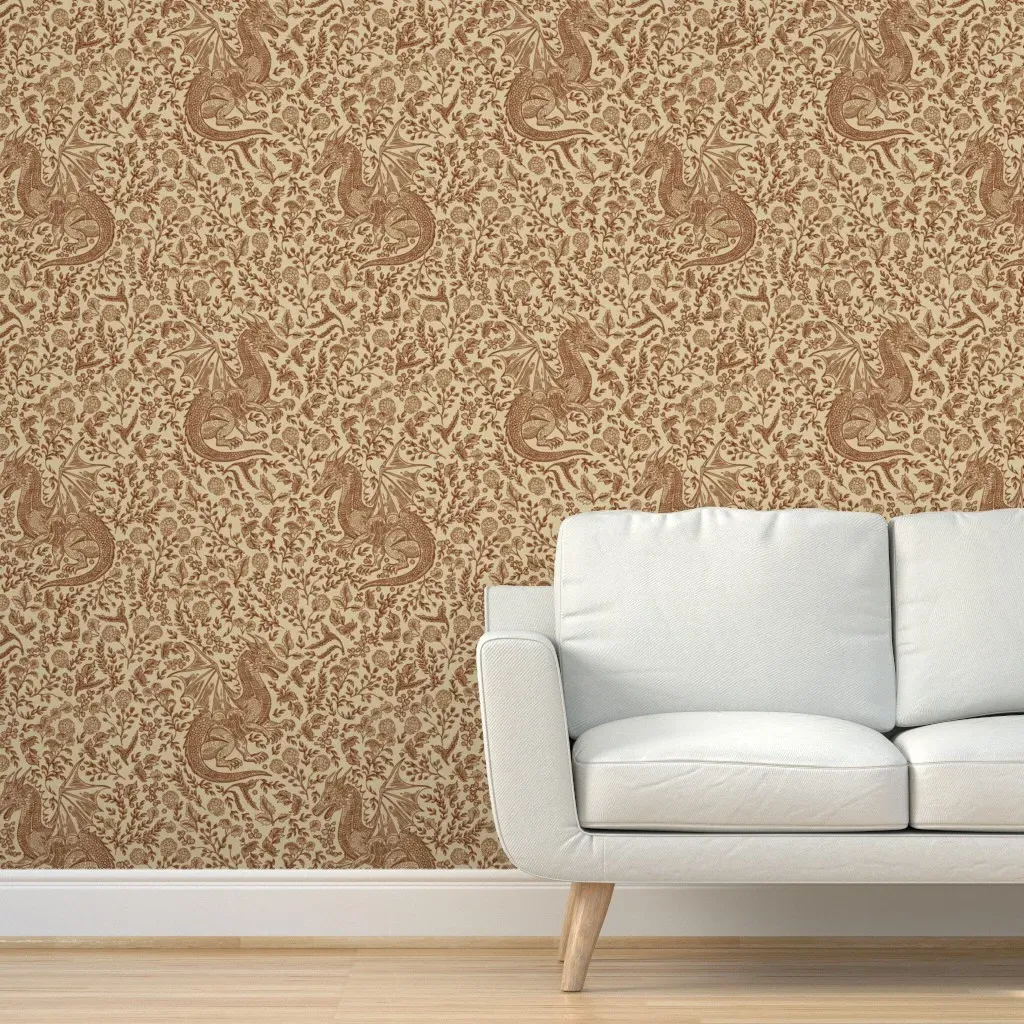 Mythos Dragon Toile Peel and Stick Wallpaper - Brown product