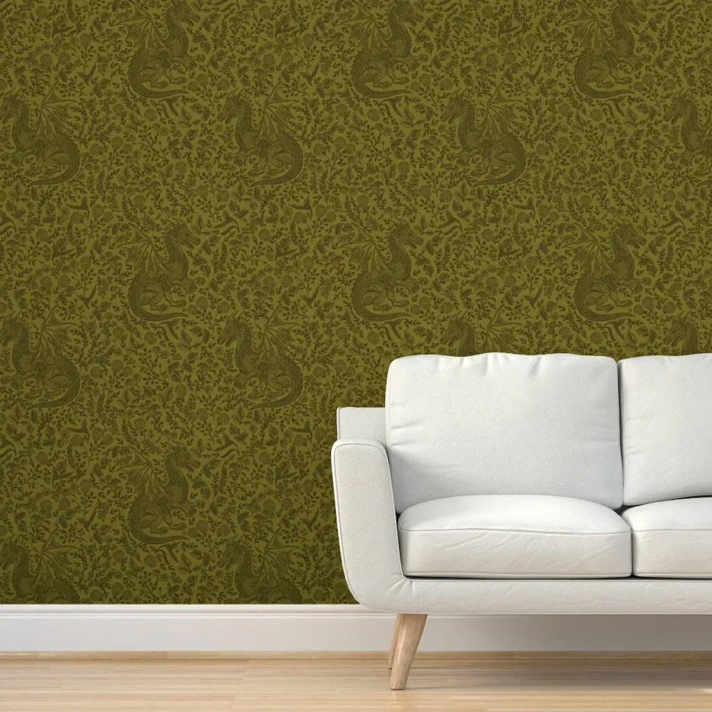 Mythos Dragon Toile Peel and Stick Wallpaper - Olive Green product