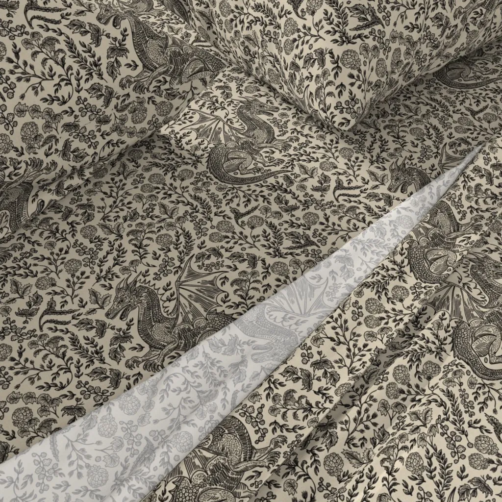 Mythos Dragon Toile Queen Sheet Set - Black alternate view