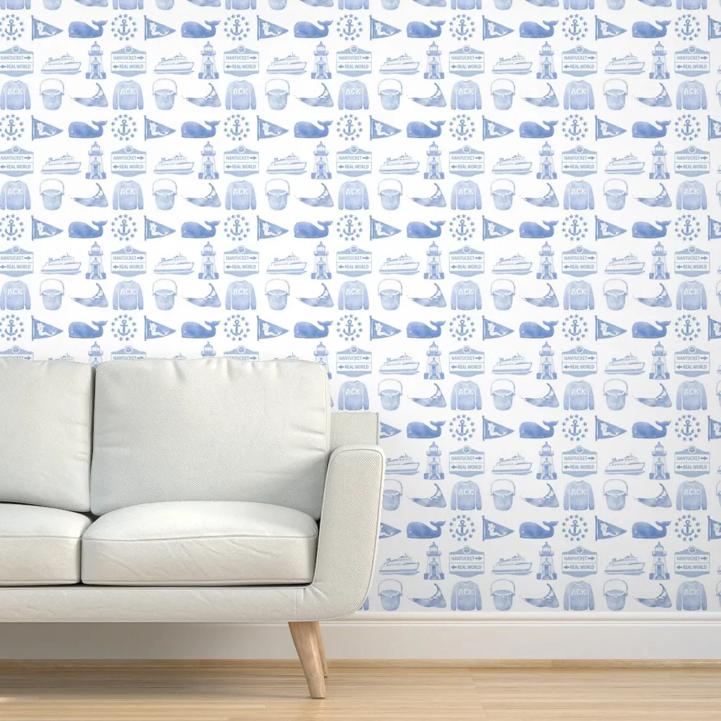Nantucket Monochrome Peel and Stick Wallpaper - Faded Blue product