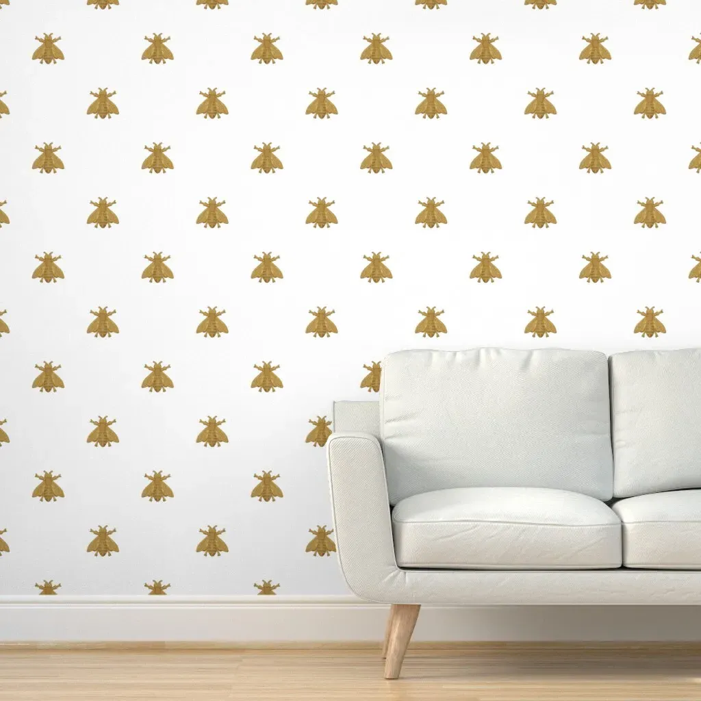 Napoleonic Bees Faux Gilt Peel and Stick Wallpaper - Gold, White product