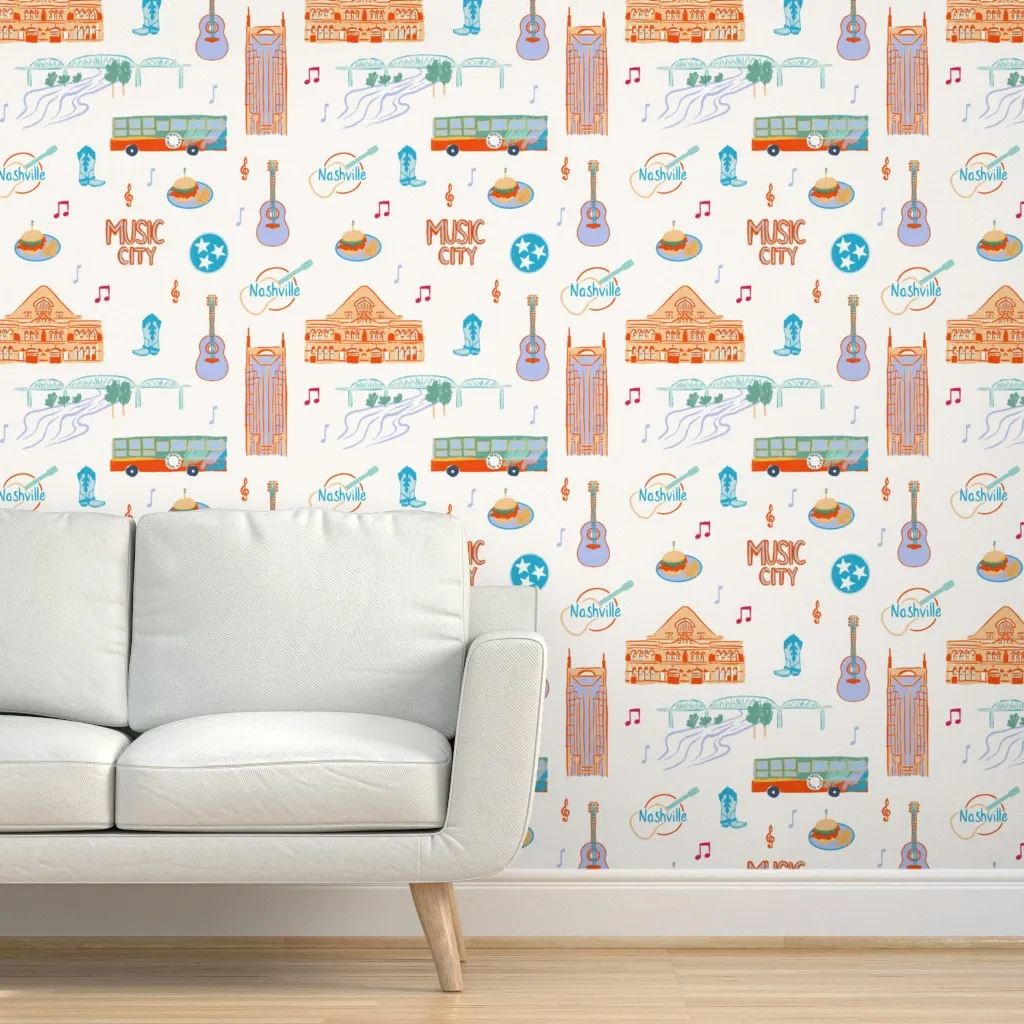 Nashville Tennessee Country Music Peel and Stick Wallpaper - Orange product