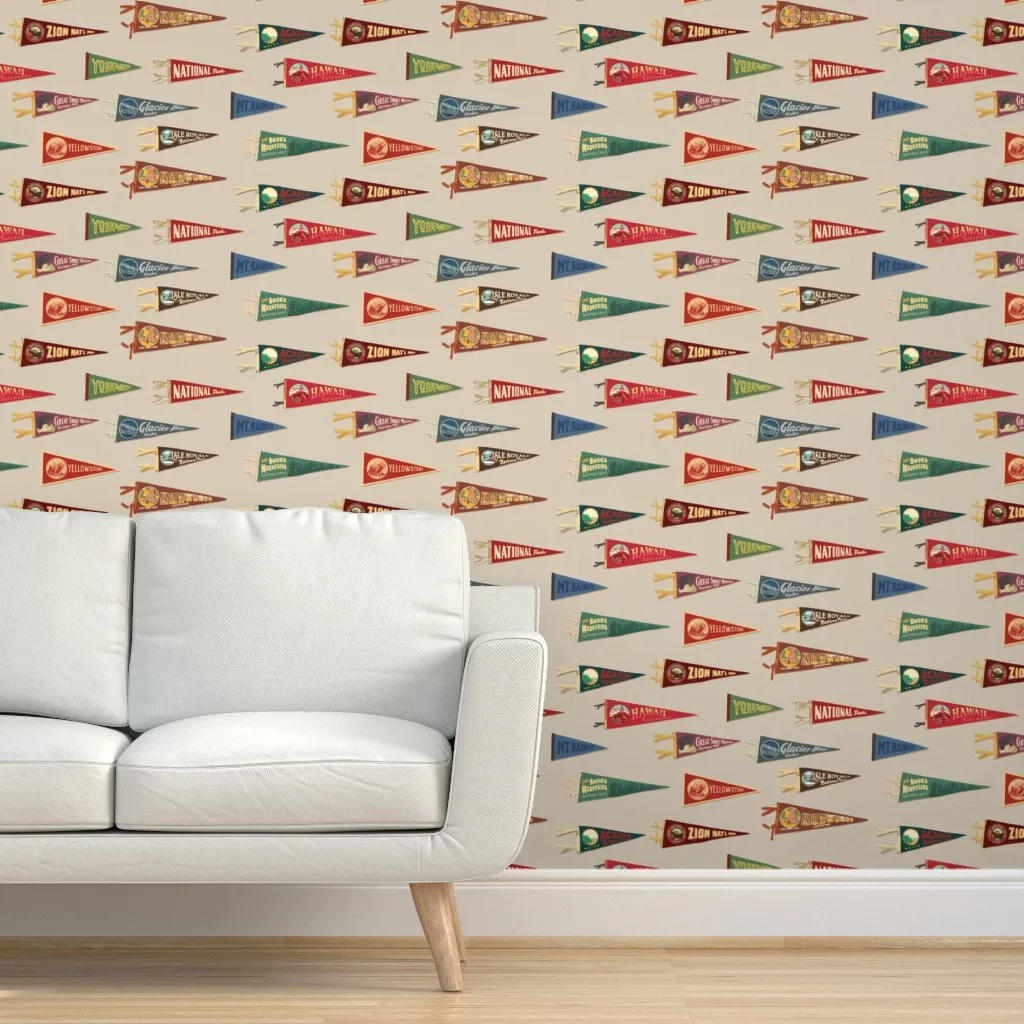 National Parks Proud Vintage Peel and Stick Wallpaper - Beige, Linen product