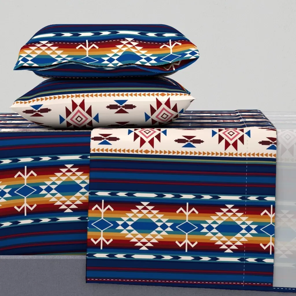 Native American Tribal Stripe King Sheet Set - Blue product