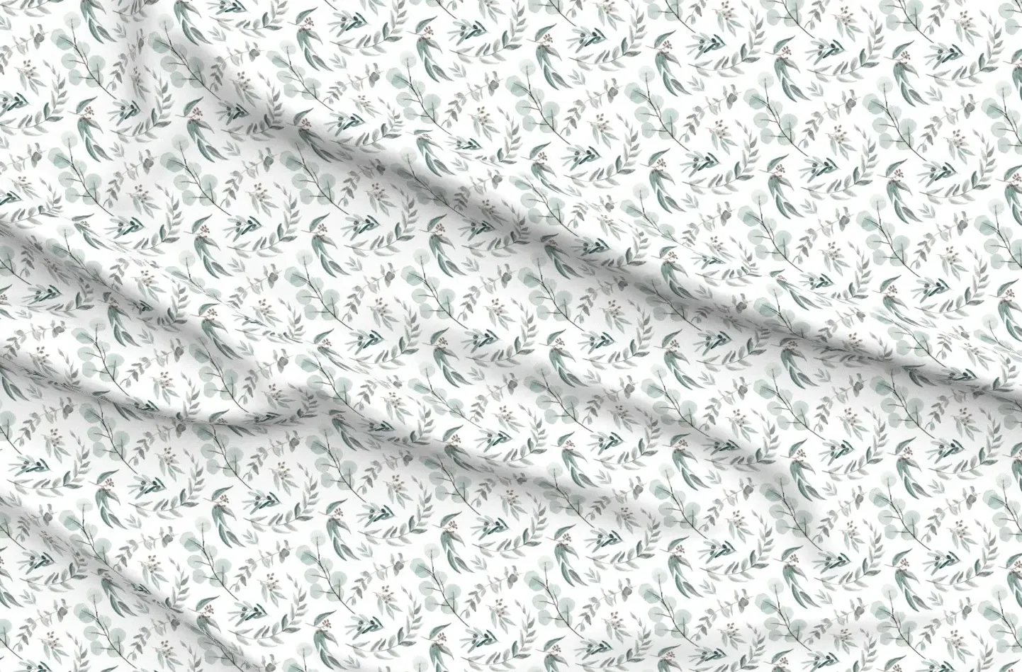 Native Eucalyptus Leaves Edition 1 Fabric Yardage - White, Green product