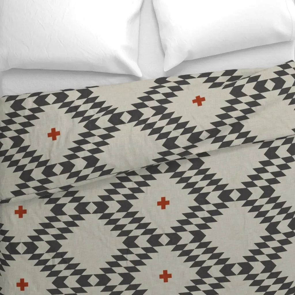 Native Natural Orange Large Duvet Cover - Charcoal alternate view