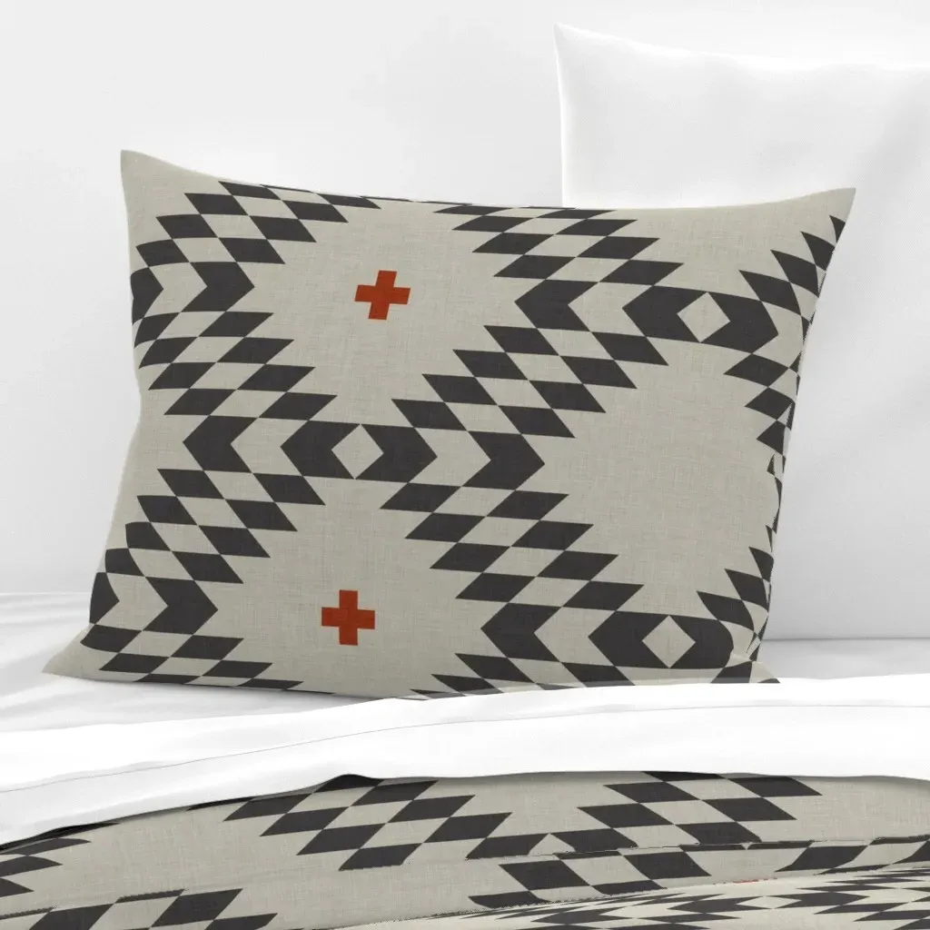 Native Natural Orange Large Wide Standard Knife Edge Cushion - Charcoal, Cotton Sateen product