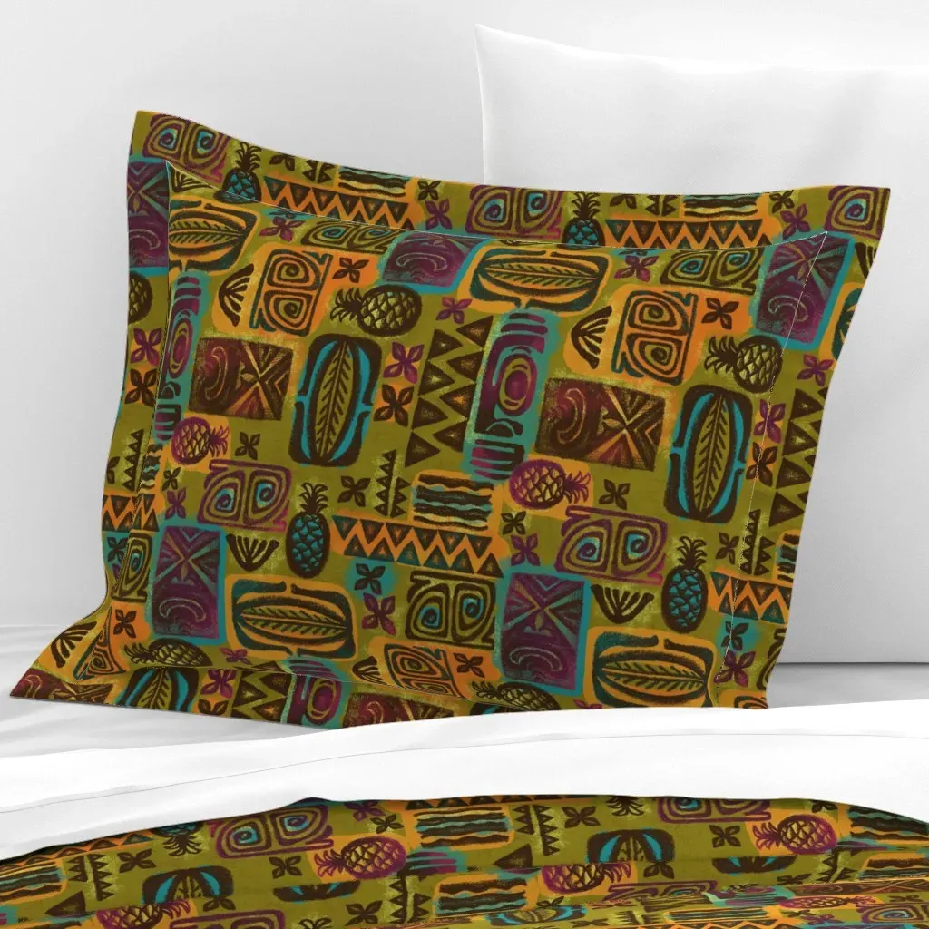 Native Poly Wide Cotton Sateen Standard Flanged Pillowcase - Olive Green product