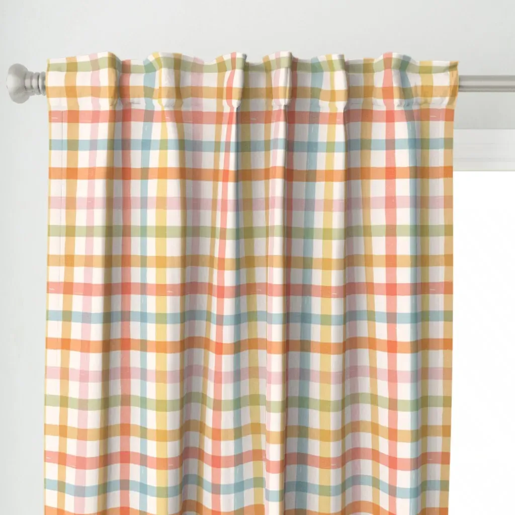 Natural Gingham Check Curtain Panel - Off-White alternate view