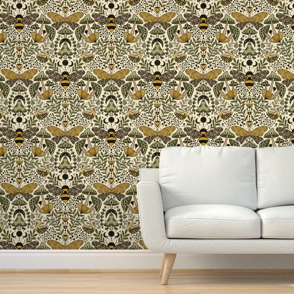 Natural Habitat Bees Moths Wild Grass Peel and Stick Wallpaper - Beige product