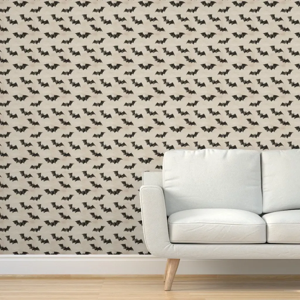 Natural History Halloween Bats Peel and Stick Wallpaper - Black product