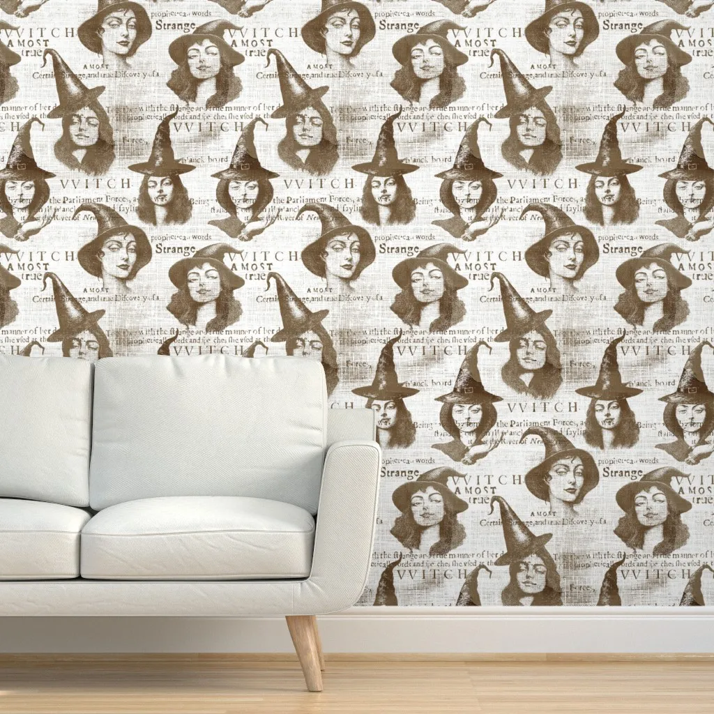 Natural History Halloween Witch Gauze Peel and Stick Wallpaper - Sepia product
