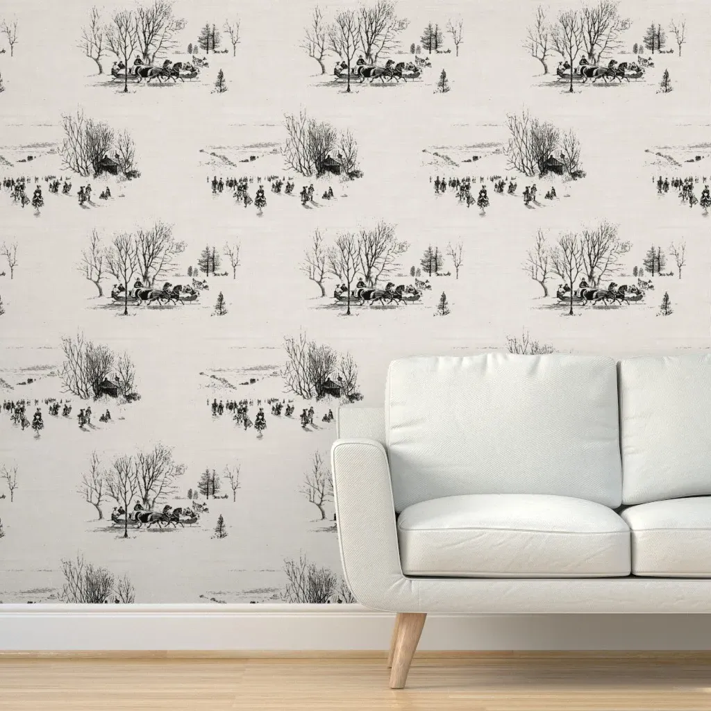 Natural History Holiday Snow Toile Peel and Stick Wallpaper - Black product