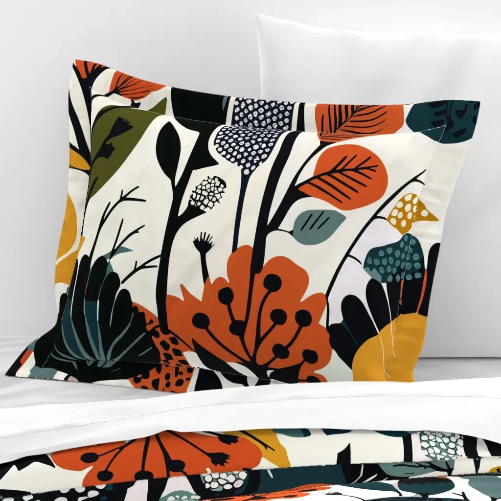Nature Pattern Standard Flanged Pillow Sham - Dark Teal, Cotton Sateen product