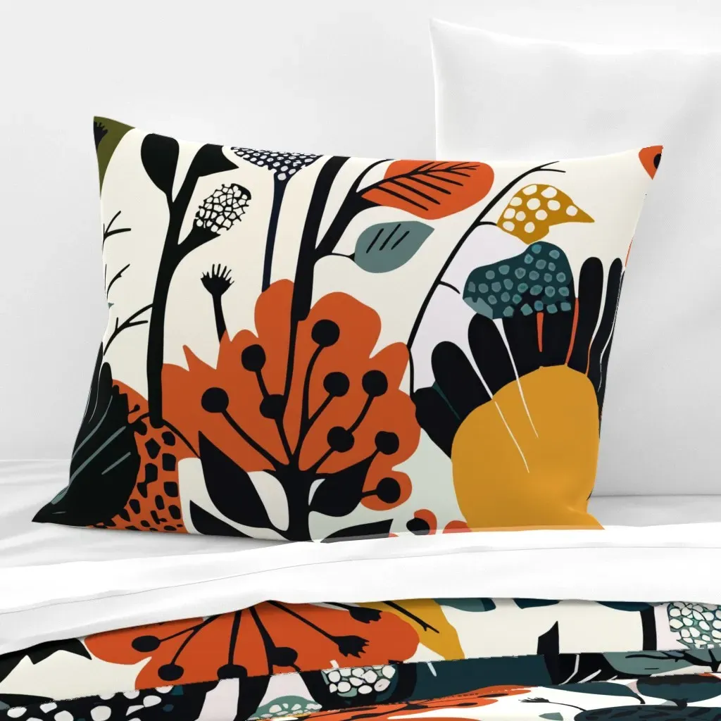 Nature Pattern Standard Knife Edge Cushion Cover - Dark Teal, Cotton Sateen product
