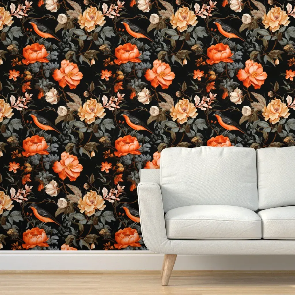 Nature's Serenade Bird and Bloom Peel and Stick Wallpaper - Orange product