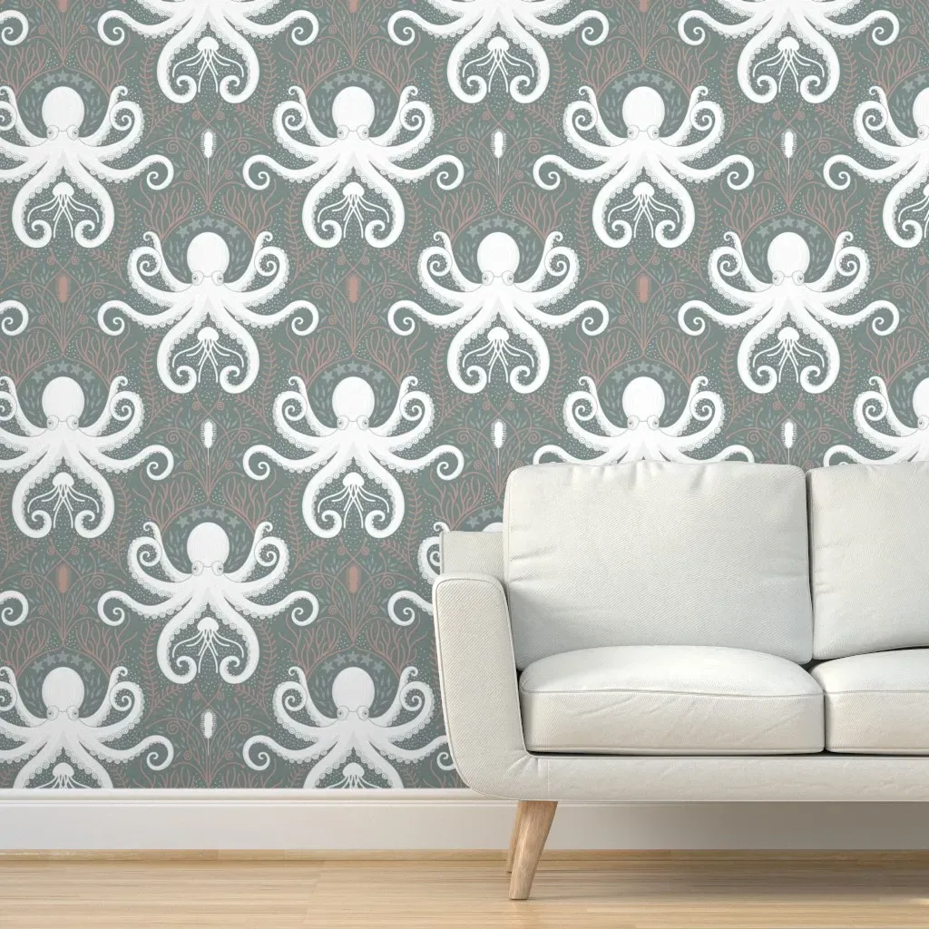 Nautical Baroque Peel and Stick Wallpaper - Gunsmoke Green product