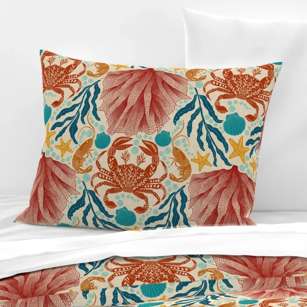 Nautical Creatures Standard Knife Edge Cushion - Red, Cotton product