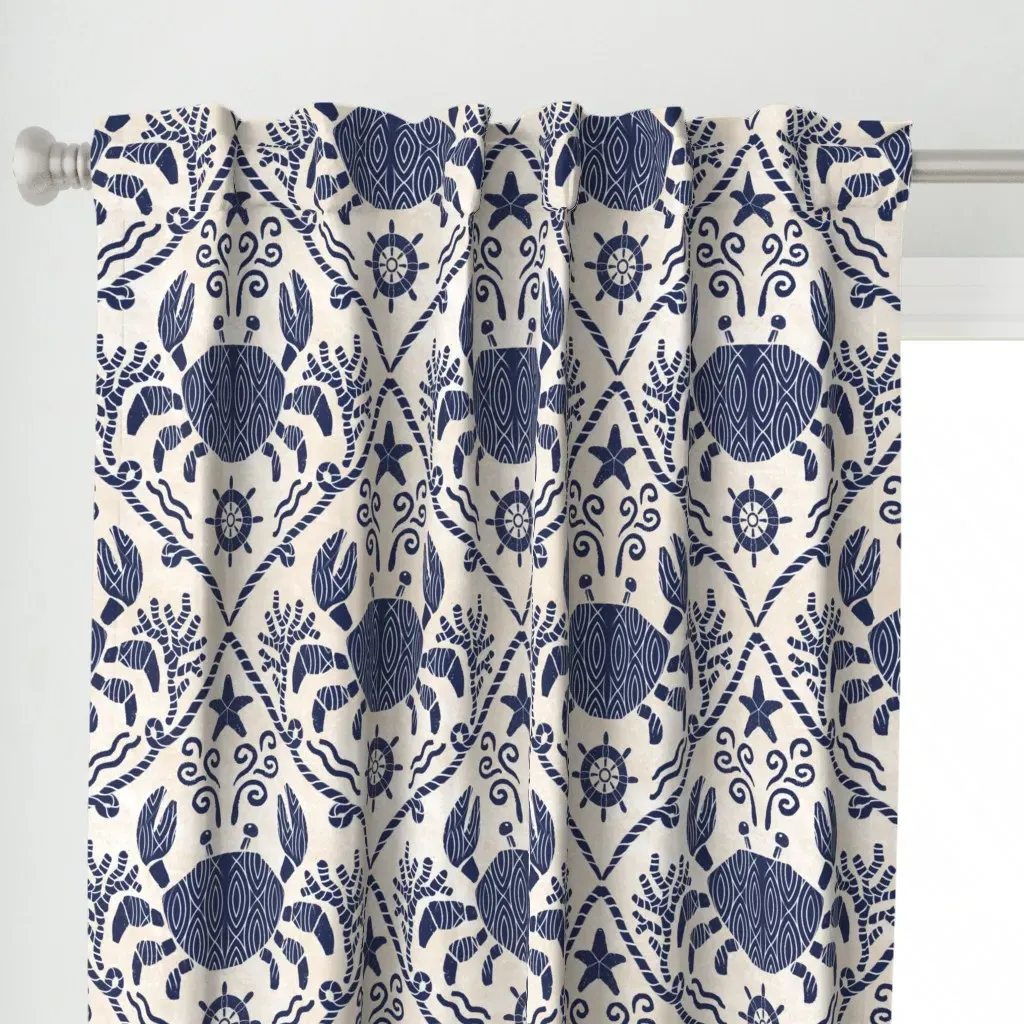Nautical Crustacean Crab Curtain Panel - Navy Blue alternate view