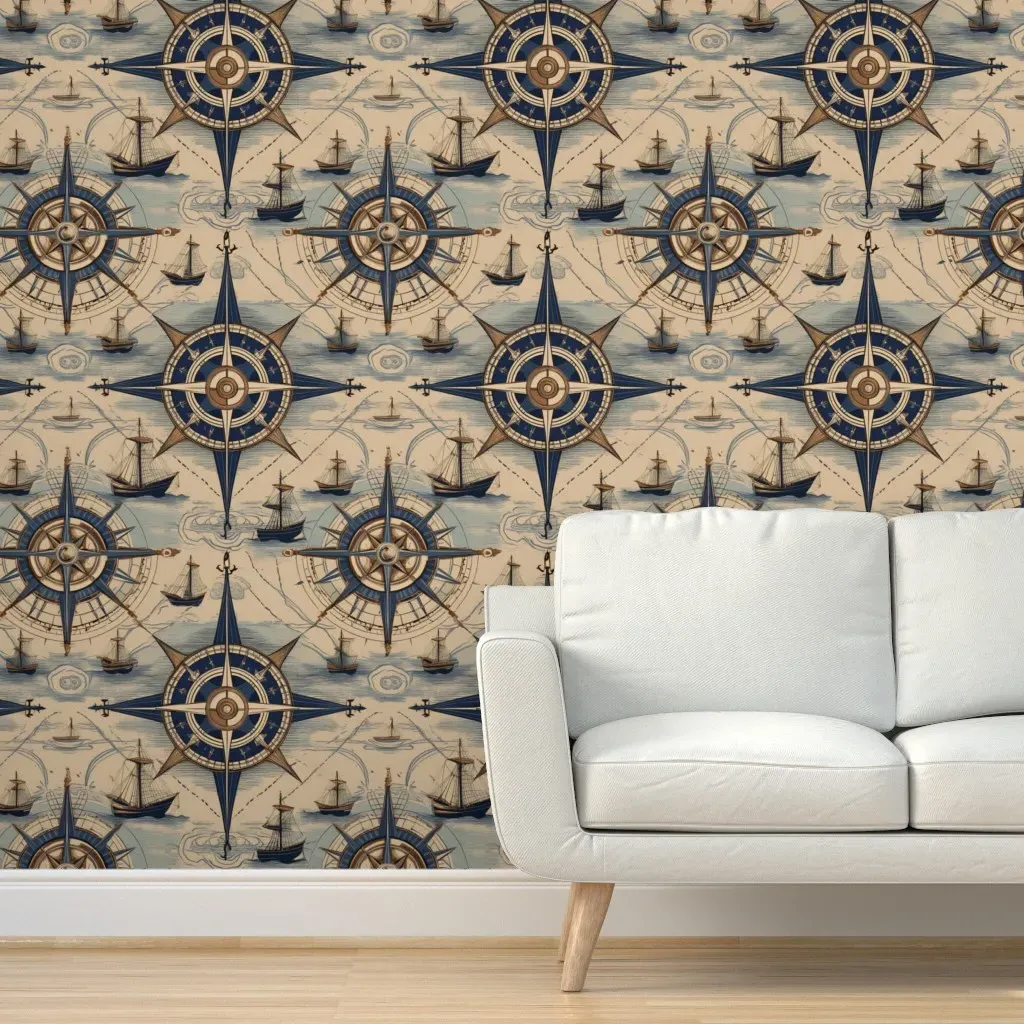 Nautical Design Peel and Stick Wallpaper - Navy Blue product