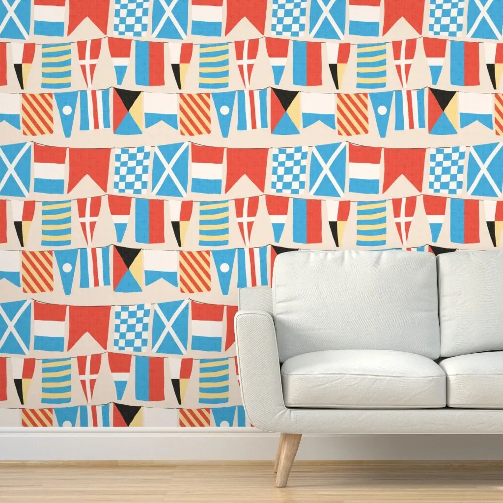 Nautical Flags Peel and Stick Wallpaper - Red, Cream product