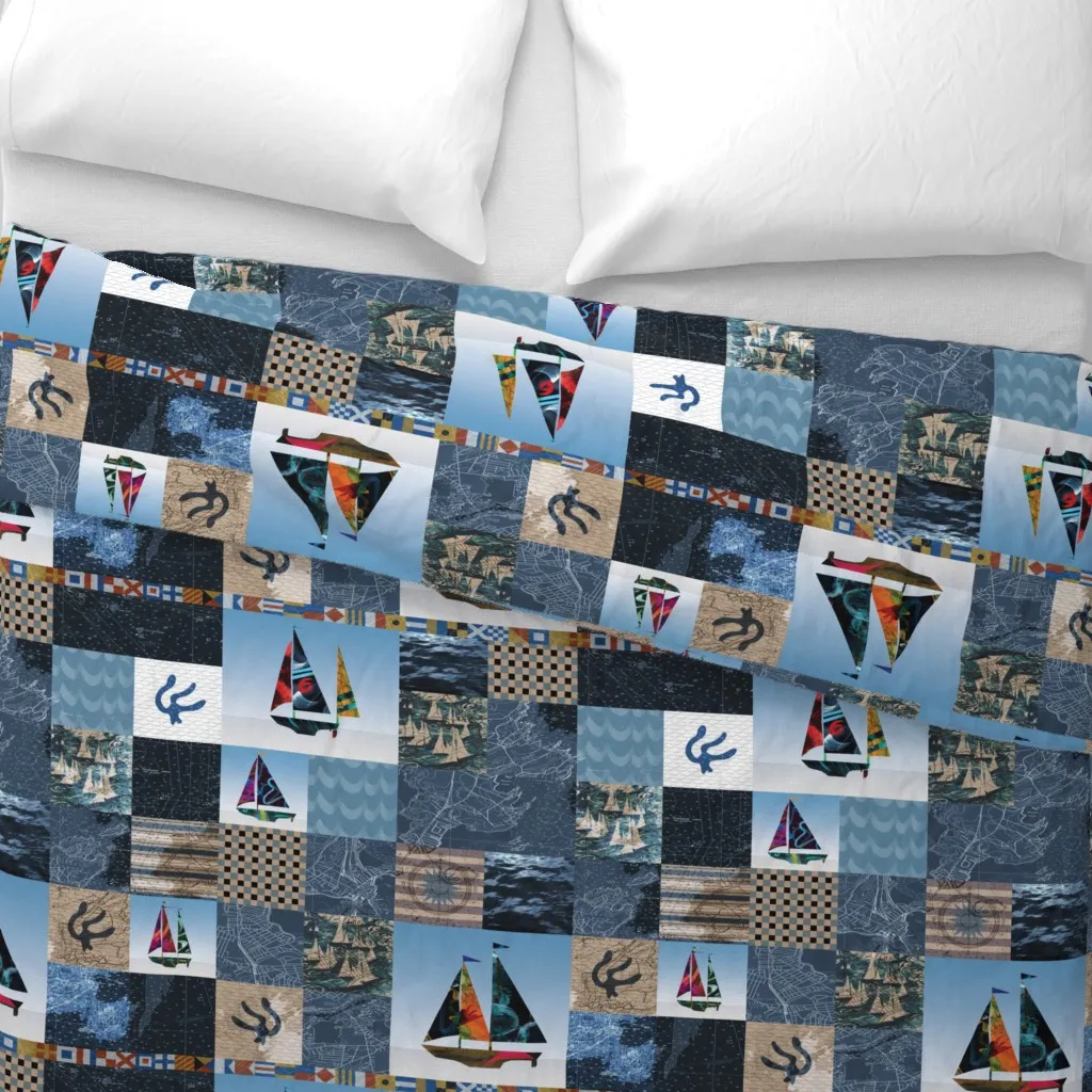 Nautical Maps Sailboats Flags Duvet Cover - Blue alternate view
