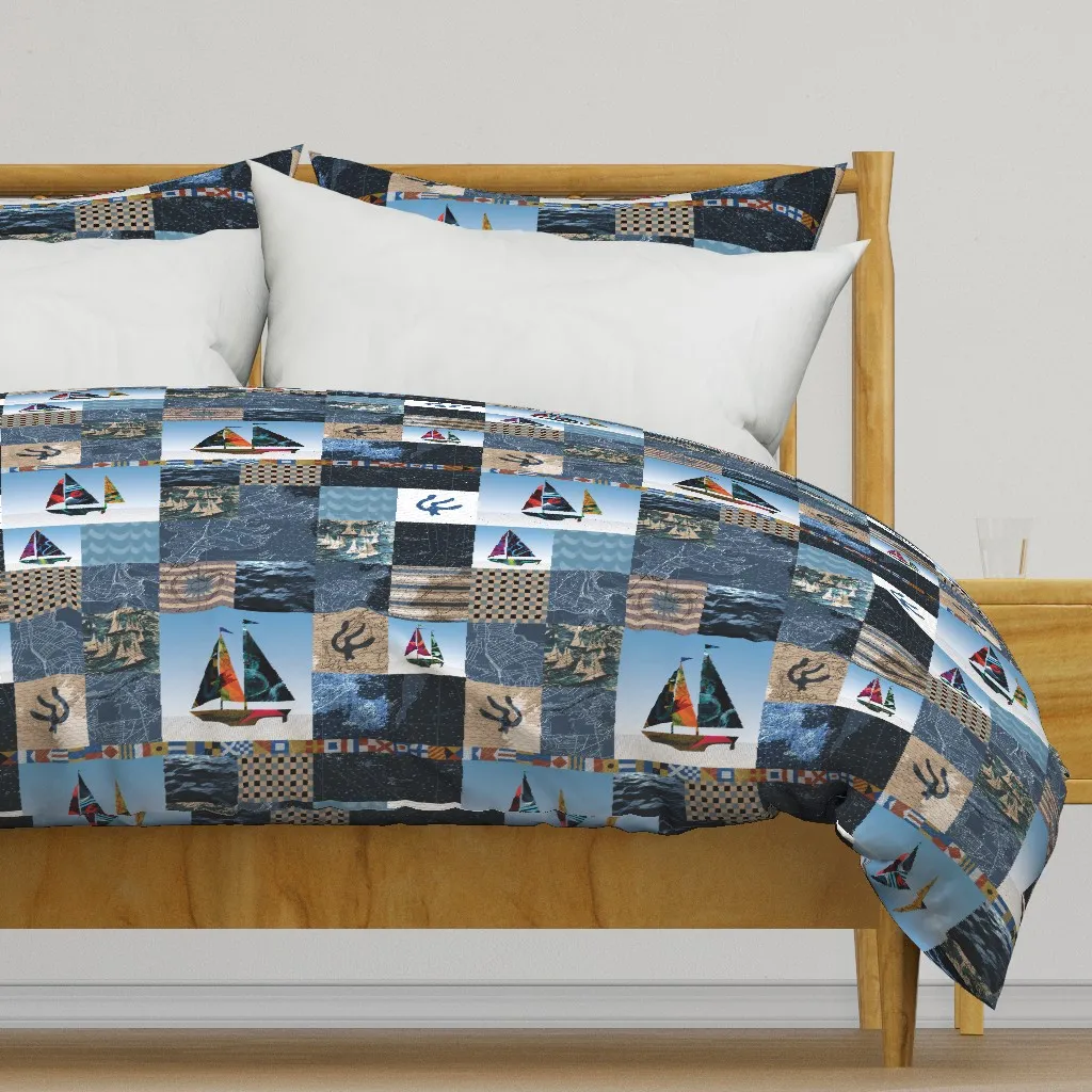 Nautical Maps Sailboats Flags Duvet Cover - Blue product