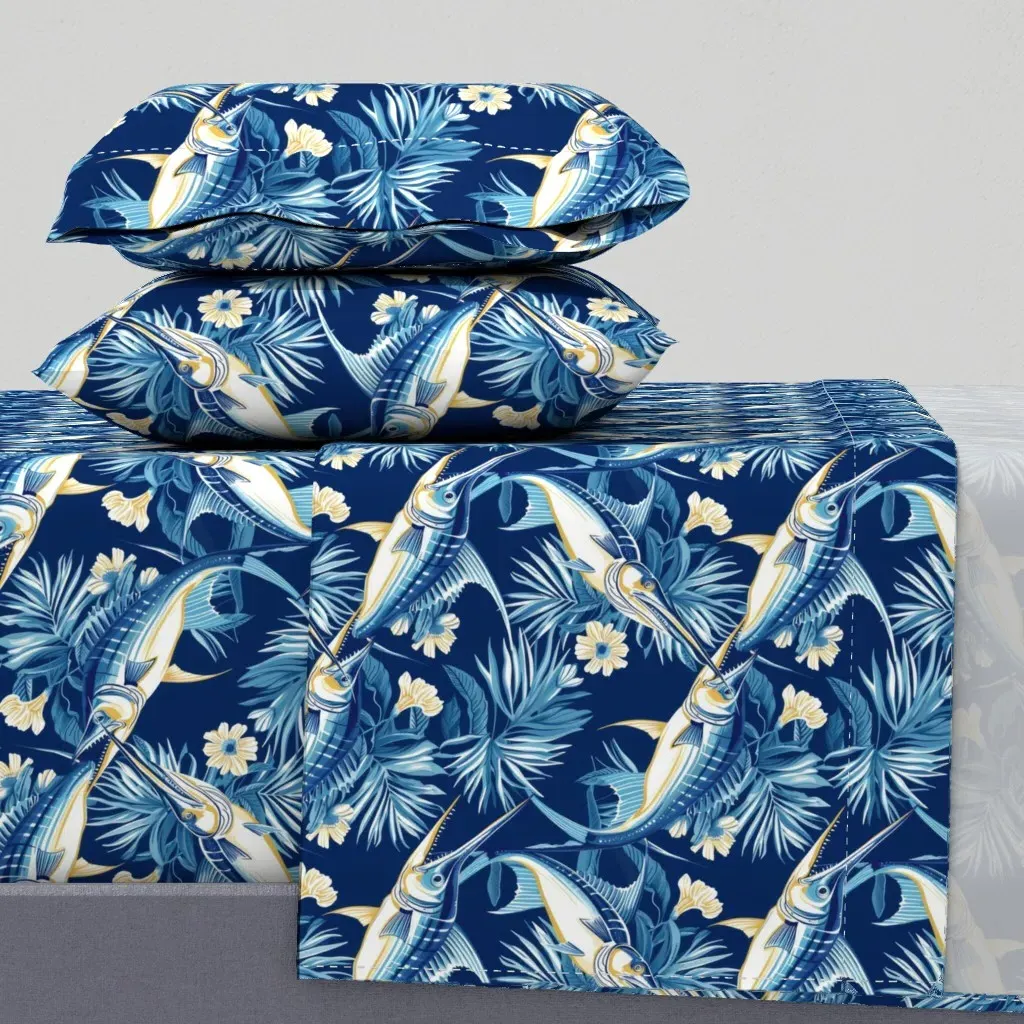 Nautical Marlin Bloom Queen Sheet Set - Blue product