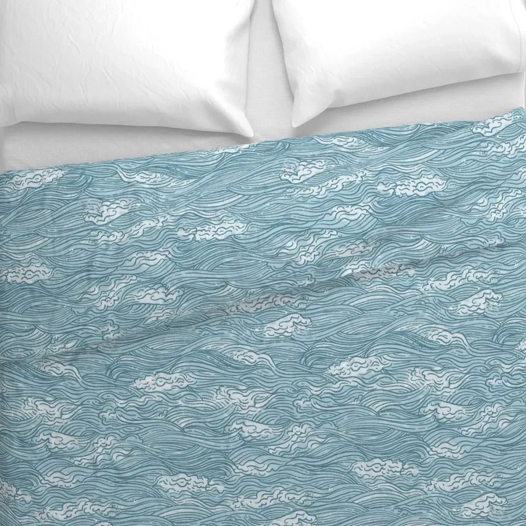 Nautical Ocean Waves Nursery Duvet Cover - Light Blue alternate view