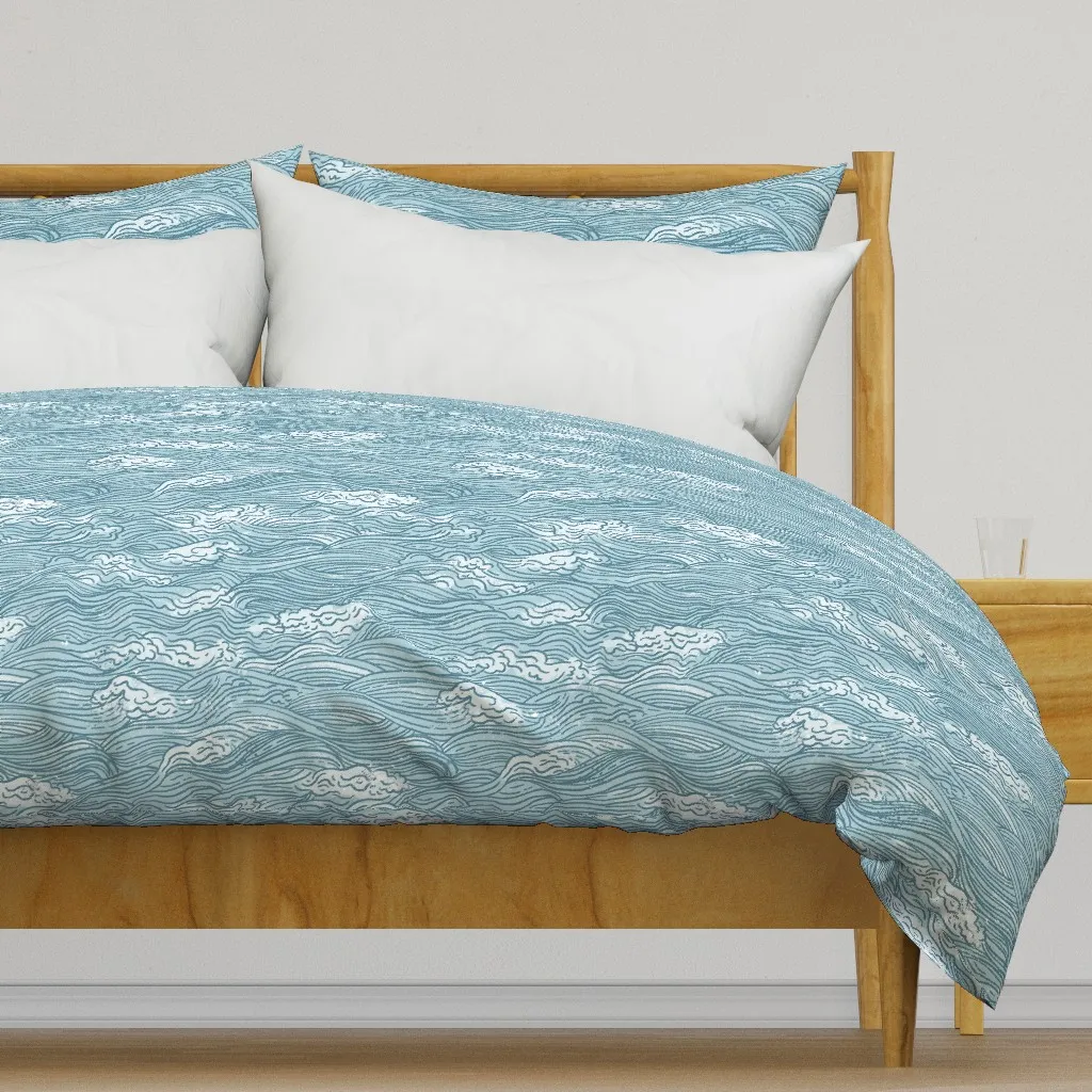 Nautical Ocean Waves Nursery Duvet Cover - Light Blue product