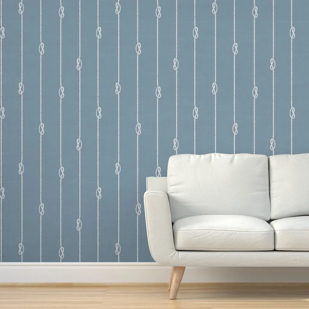 Nautical Rope Knots Maritime Stripe Peel and Stick Wallpaper - Dusty Blue product