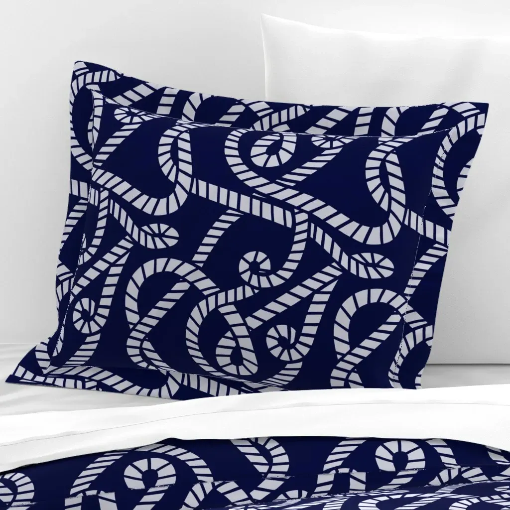 Nautical Rope Navy Standard Flanged Cushion Cover - Light Gray, Cotton Sateen product