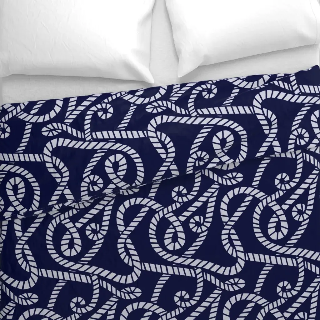 Nautical Rope On Navy Duvet Cover - Light Gray alternate view