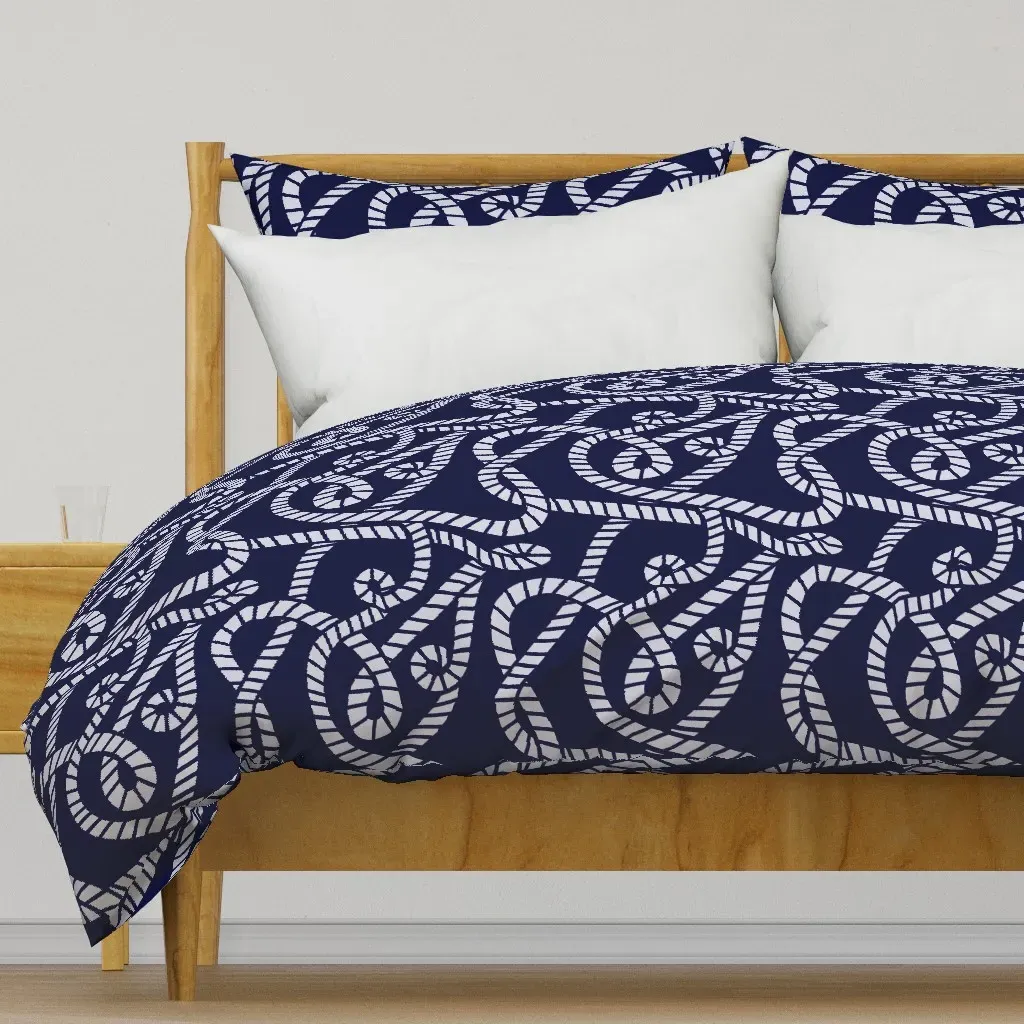 Nautical Rope On Navy Duvet Cover - Light Gray product