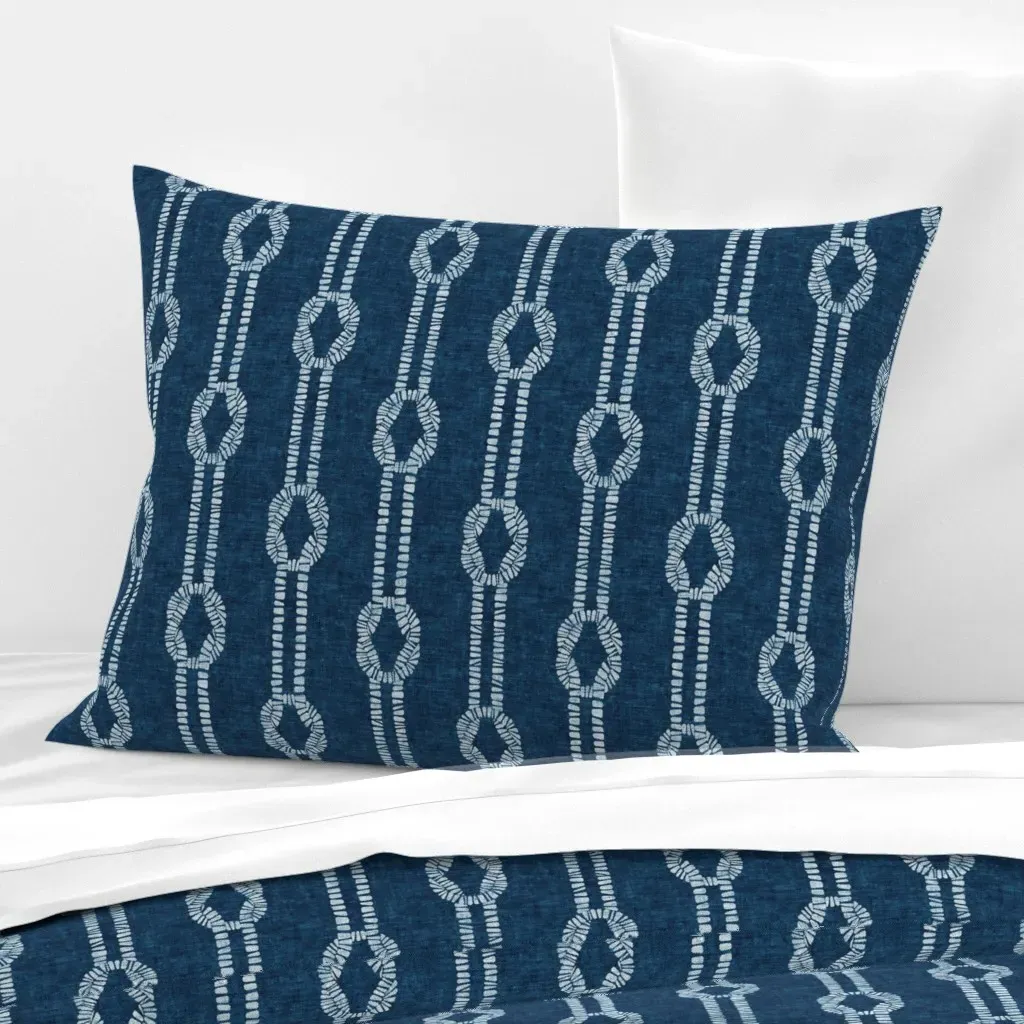 Nautical Rope Square Knot Standard Pillow Cover - Navy Blue, Cotton Sateen product