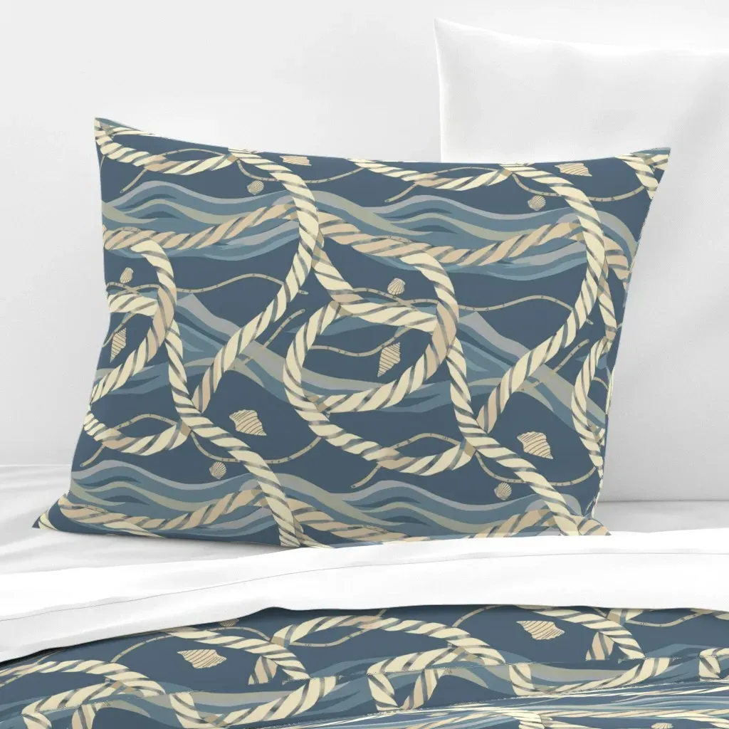 Nautical Ropes & Shells Standard Knife Edge Pillow - Beige, Cotton Sateen product