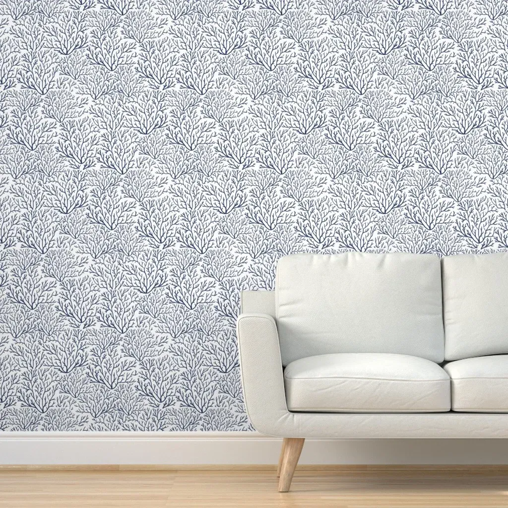 Nautical Sea Coral Reef Peel and Stick Wallpaper - Navy Blue product
