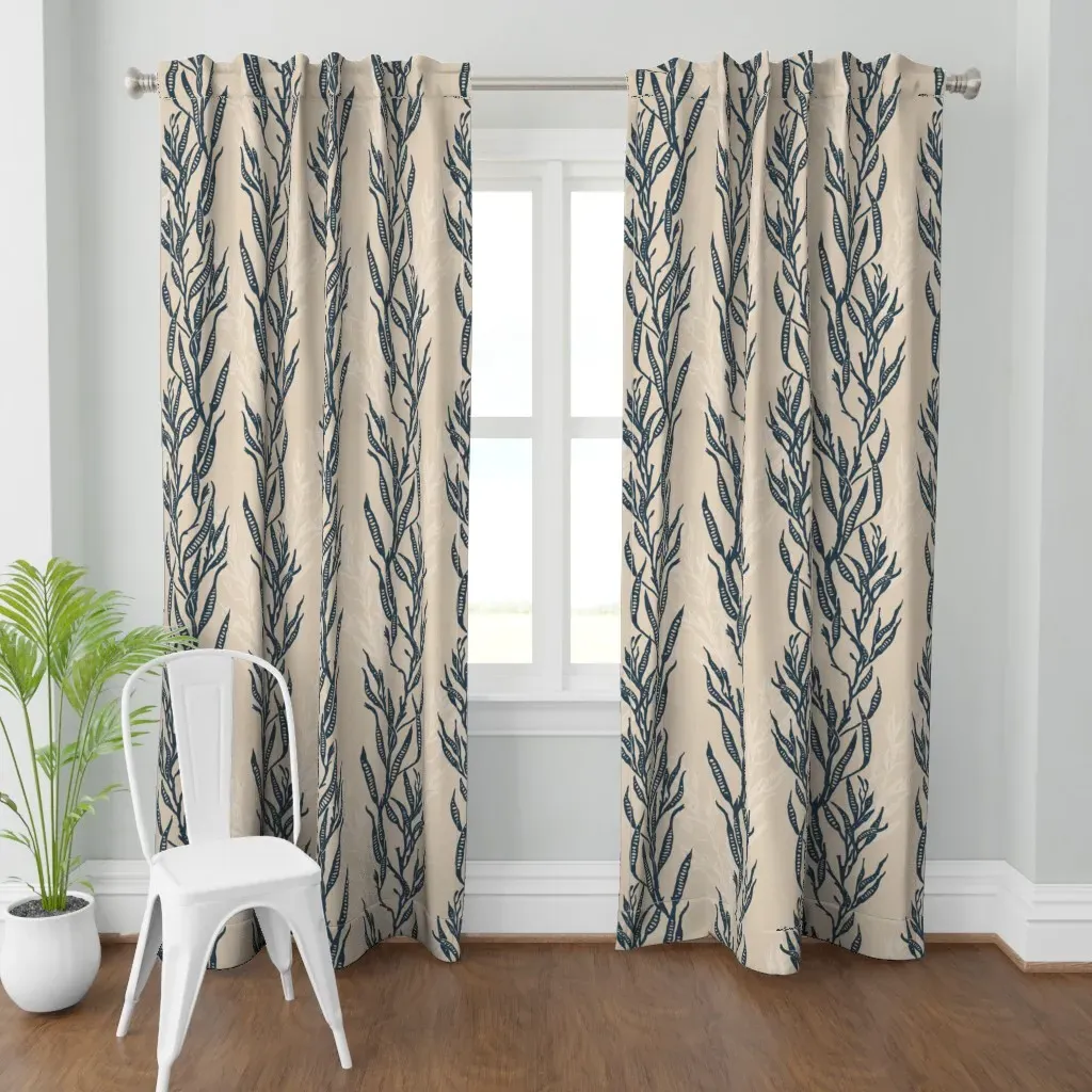 Nautical Seaweed Curtain Panel - Navy Blue product