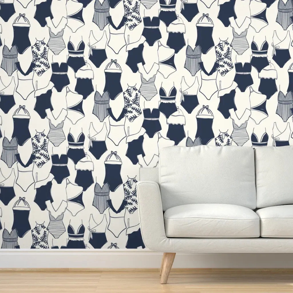 Nautical Swim Suits Peel and Stick Wallpaper - Navy Blue product