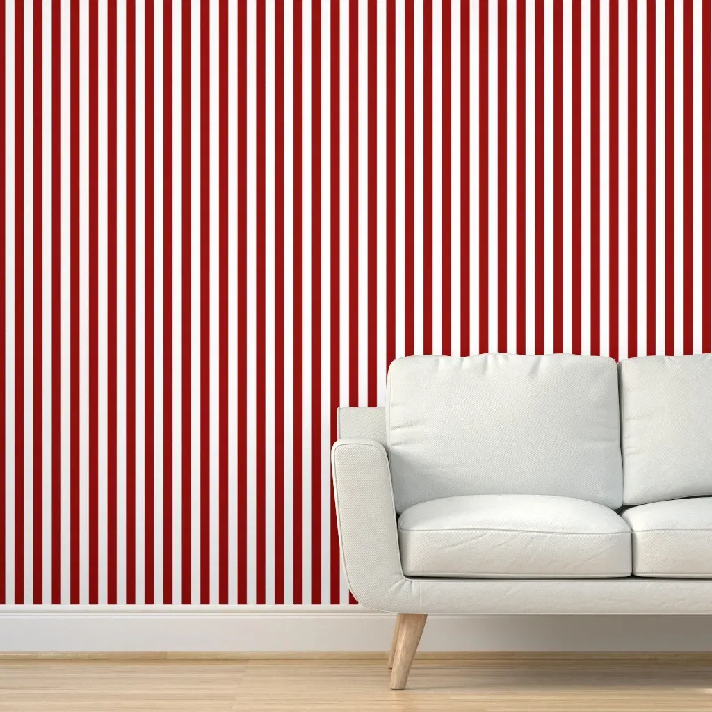 Nautical Vertical Stripes Peel and Stick Wallpaper - Red, White product
