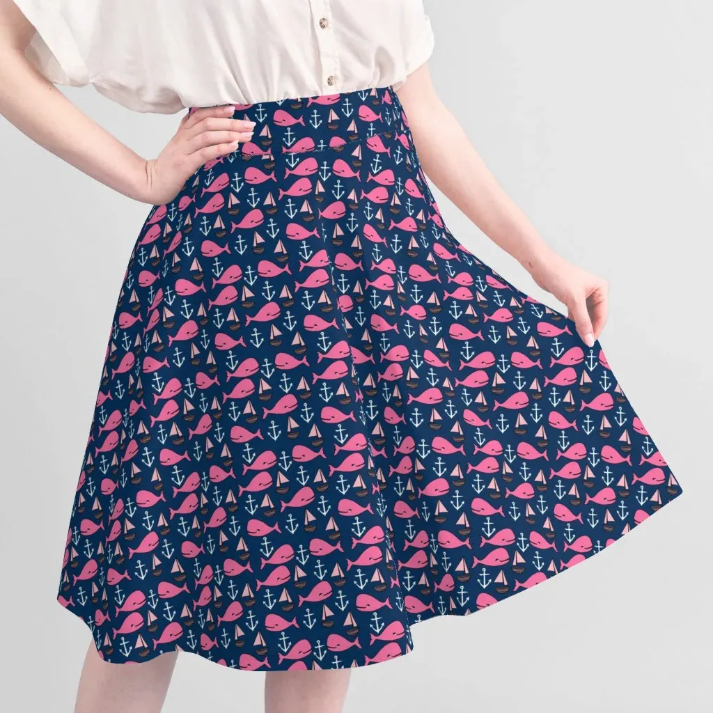 Nautical Whale & Anchors Printed Fabric - Navy, Pink alternate view