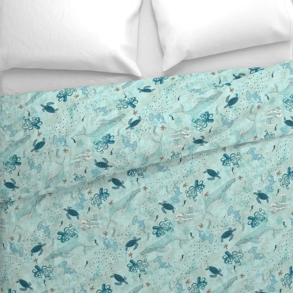 Nautical Whales & Sea Turtles Duvet Cover - Light Blue alternate view