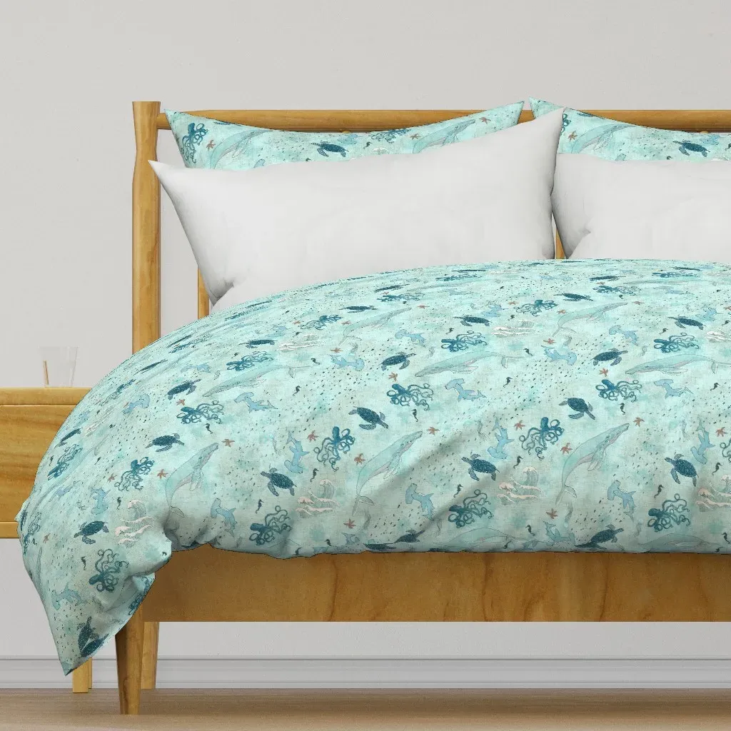 Nautical Whales & Sea Turtles Duvet Cover - Light Blue product