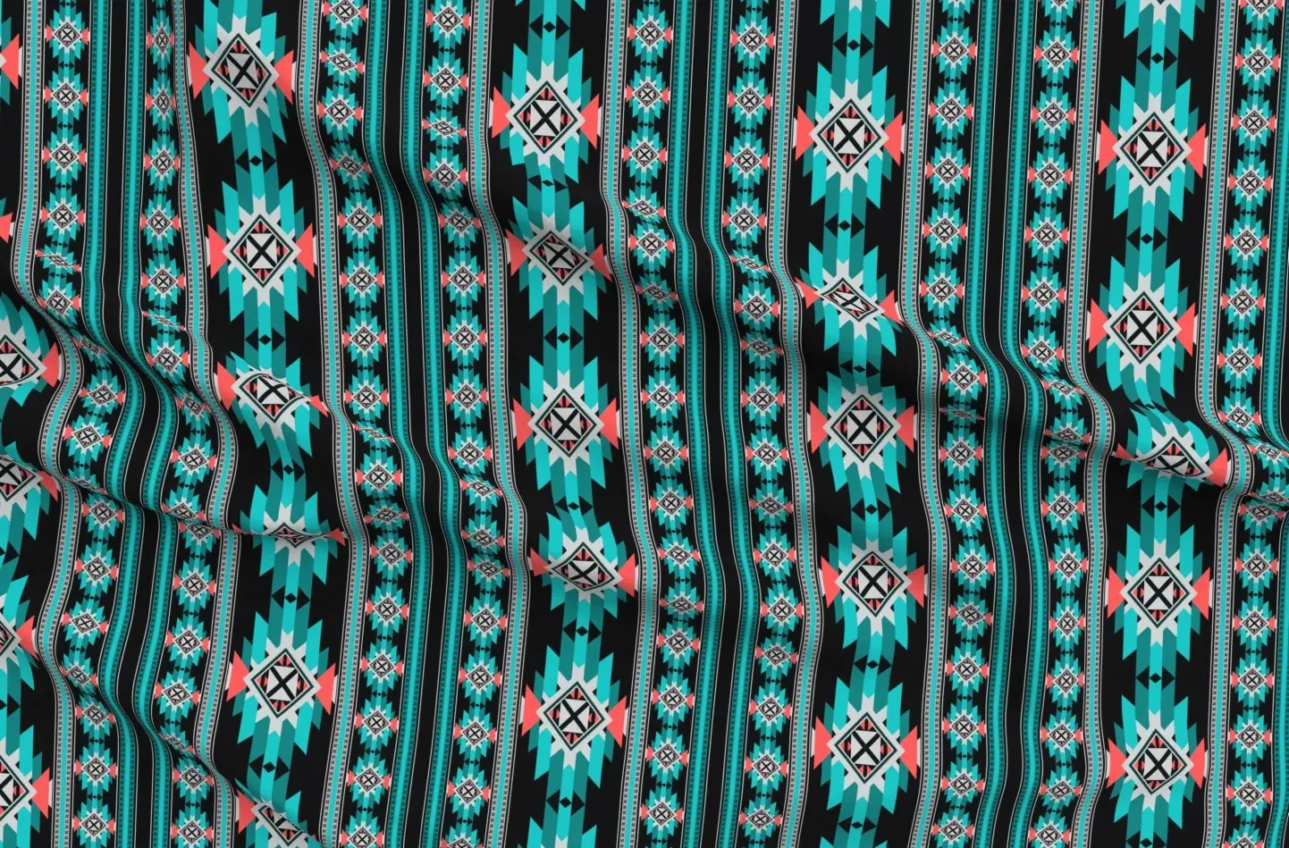 Navajo Tribal Aztec Pique Fabric by the Yard - Teal product