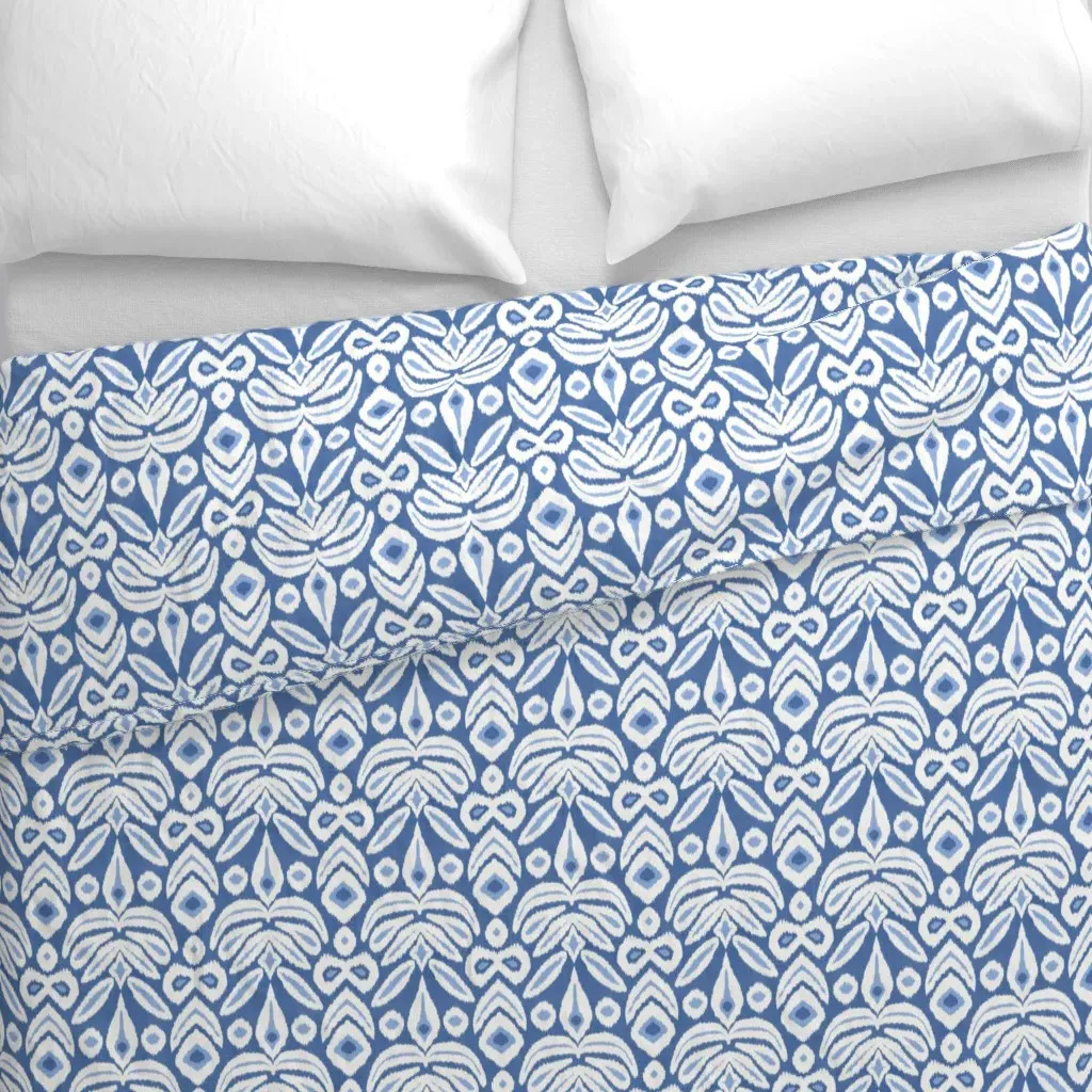 Navy and Cornflower Bloom Ikat Duvet Cover - Blue alternate view