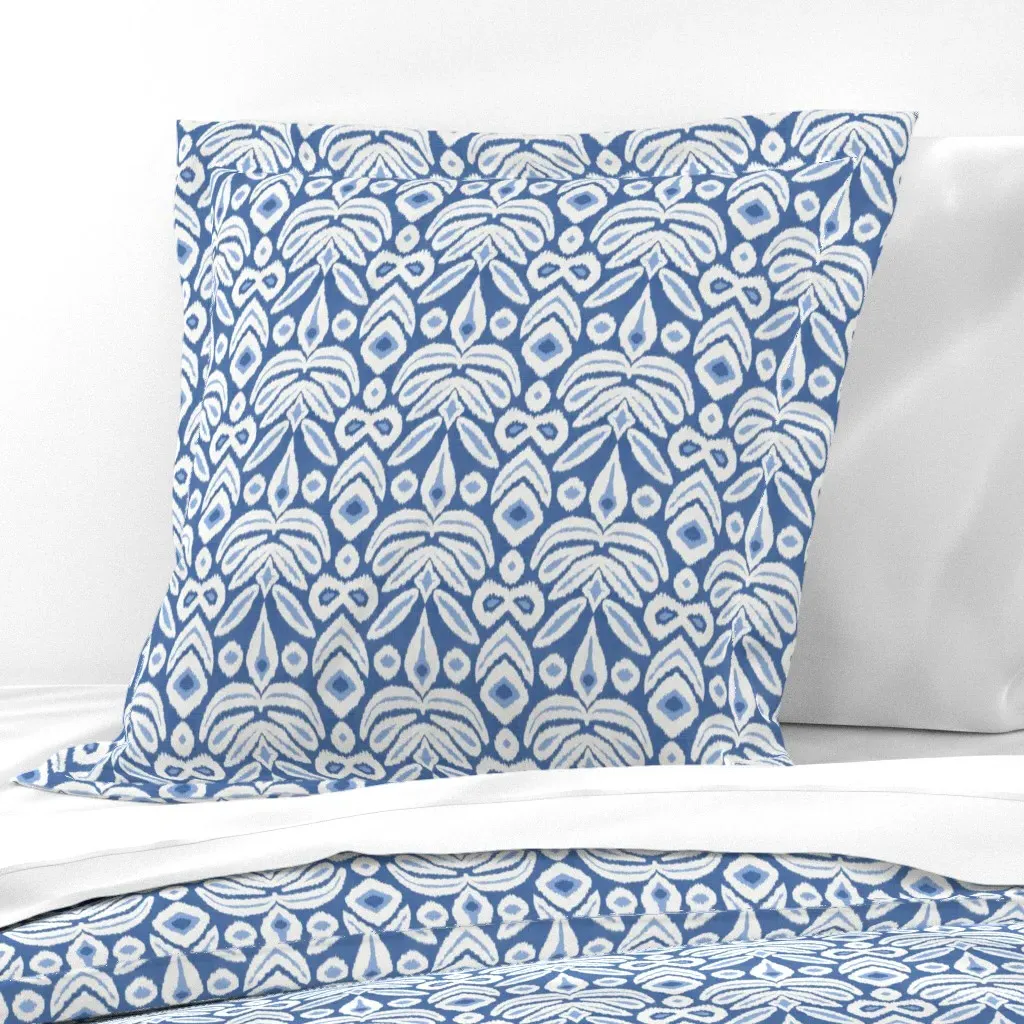 Navy and Cornflower Bloom Ikat Euro Pillow Sham - Blue product