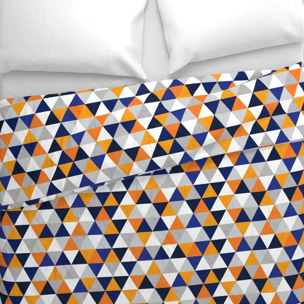 Navy and Orange Triangles Duvet Cover - Orange alternate view