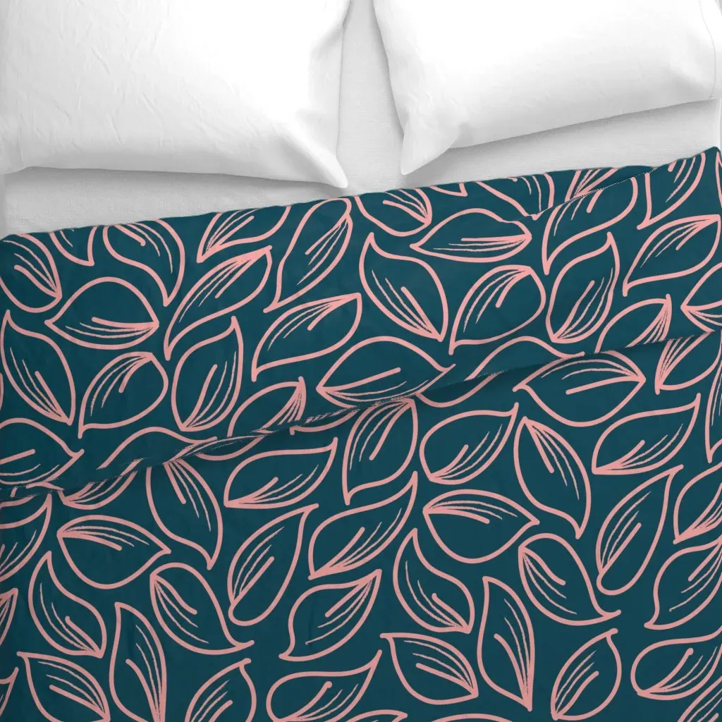 Navy and Peach Leaves Duvet Cover - Pink alternate view